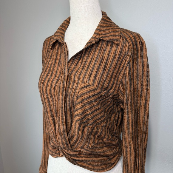 Free People Rust and Black Striped Button Down Shirt - Picture 3 of 6